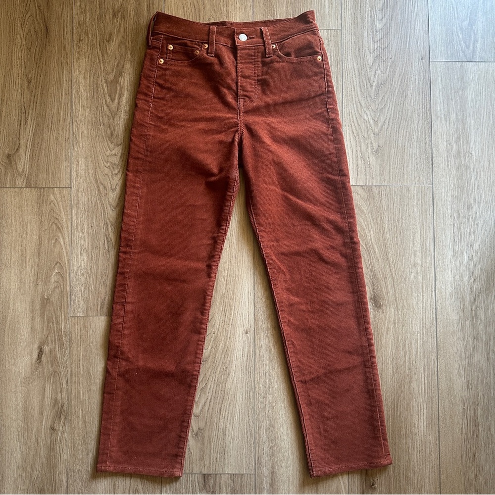 Levi’s Wedgie Straight Jeans W25 L28 High Rise Rust Brown Orange Corduroy Fall
